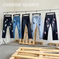 【READY STOCK】Cross Straight Patch Leather High Street Hip Hop Couple Casual Washed Jeans