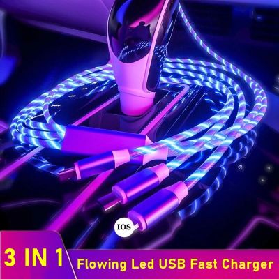 Tongdaytech สายเคเบิล3 In 1,เครื่องชาร์จ USB ที่รวดเร็ว LED เรืองแสงมีไฟ LED เรืองแสงมีพอร์ตสำหรับ Xiaomi iPhone Samsung สมาร์ทโฟน