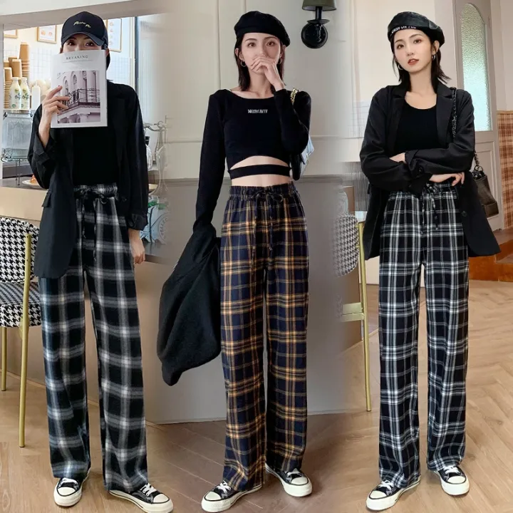 Red Black Plaid Long Pants Crop Tops Womens Pajamas Sets Outfits High  Waist Sexy Home Suit