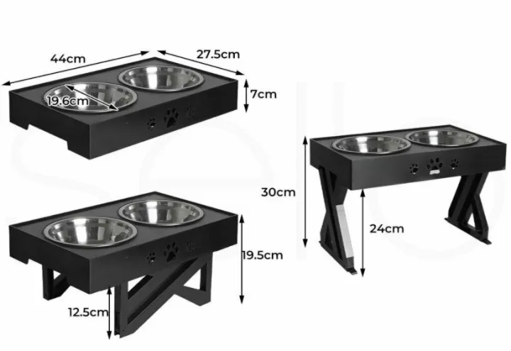 โต๊ะยกอาหารสำหรับสุนัขสองชั้นพร้อมขาตั้งปรับระดับความสูงได้จานชามให้อาหารสัตว์เลี้ยงขนาดกลางใหญ่ที่ป้อนน้ำสัตว์เลี้ยงอาหารสุนัขยกแมว