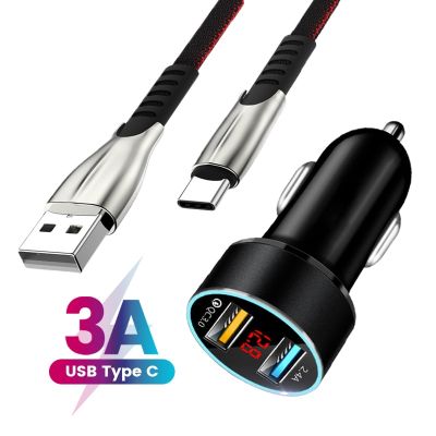 อะแดปเตอร์ USB คู่ชาร์จเร็วสำหรับรถยนต์เครื่องชาร์จสำหรับซัมซุง S21 S20อัลตร้าโน้ต20 10 A72 A52 A32 Z Flip3 Type C สายชาร์จไฟในรถ USB