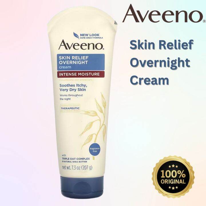 Aveeno 207g Skin Relief Overnight Cream Intense Moisture With Triple Oat Complex And Natural