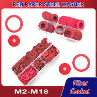 M2 - M18 สีแดงเหล็กกระดาษใยแบนเครื่องซักผ้าพลาสติกแบน Meson Spacer ฉนวนปะเก็นแหวนกระดานหลักสกรูปะเก็นชุดชุดกล่อง-Zkeir