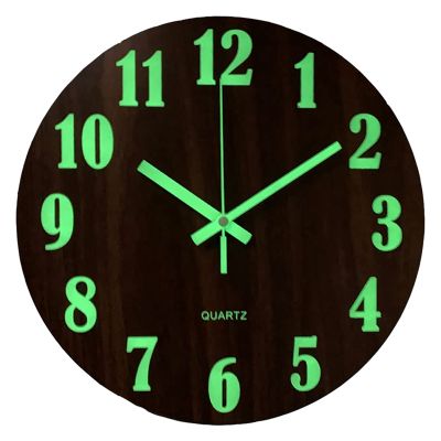 3X Luminous Wall Clock,12 Inch Wooden Silent Non-Ticking Kitchen Wall Clocks for Indoor/Outdoor Living Room