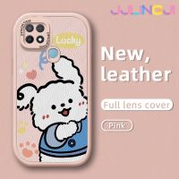 Jjlingji เคสสำหรับ OPPO A15 A15s A35 4G เคสแฟชั่นสุนัขโชคดีดีไซน์ใหม่บางนุ่มหนังซิลิกาเคสโทรศัพท์เจลฝาปิดเลนส์เต็มรูปแบบกล้องเคสกันกระแทกกันกระแทก