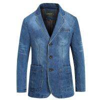 ยี่ห้อ Denim แจ็คเก็ตผู้ชายฤดูใบไม้ร่วง Blazer แจ็คเก็ต Fit Ry Jacket Single Breasted Turn-Down Collar กางเกงยีนส์เสื้อ Plus ขนาด XXXXL