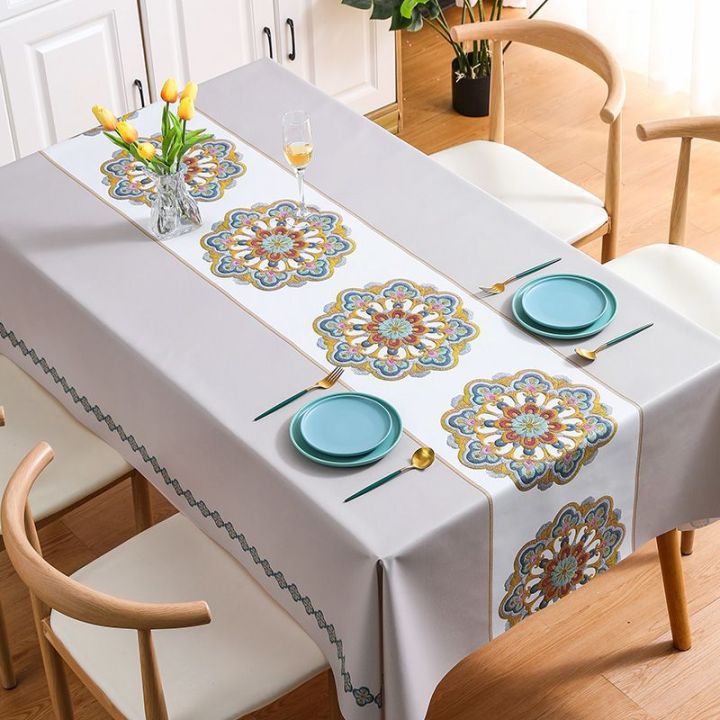ผ้าปูโต๊ะปักลายผ้าปูโต๊ะพีวีซีกันน้ำกันคราบมันเรียบง่ายแบบนอร์ดิกเสื้อผ้าแบบโต๊ะน้ำชา