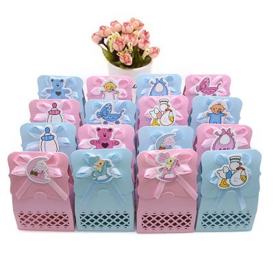 12pcs/lot Baby Shower Candy Box Laser Cut Kraft Paper Boxes Baby Shower Favors Gender Reveal Party Supplies Boy Girl Gift Bags Gift Wrapping  Bags