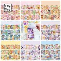 EDDY SONG 50pcs/book ดีไอวาย สมุดสติกเกอร์ม้วน กระดาษเคลือบ/PET ไม่มีรอย สติกเกอร์การ์ตูนรูปหมีกระต่าย น่ารักมากๆ กระต่ายกระต่ายกระต่าย คู่มือสำหรับเด็ก