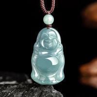 พม่ามรกตหยกพระพุทธรูปจี้สร้อยคอหินสีฟ้า Jadeite เครื่องประดับธรรมชาติหรูหราวินเทจอัญมณีผู้ชายเสน่ห์แฟชั่น