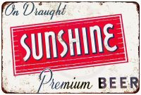 ป้ายโลหะ Sunshine Beer-การทำสำเนาวินเทจ-8x12 (20x30ซม.)-เหมาะสำหรับบ้านบาร์ถ้ำมนุษย์หรือการตกแต่งโรงรถ