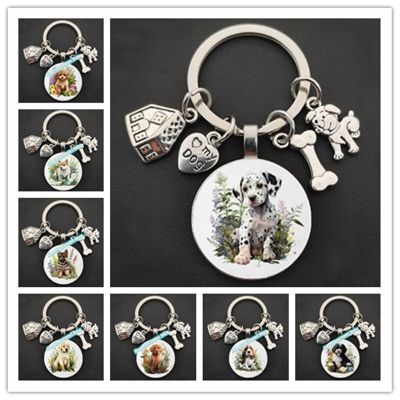 Dachshund bulldog border collie Golden retriever round glass key chain cute dog house amulet I love my dog pendant key chain. Key Chains