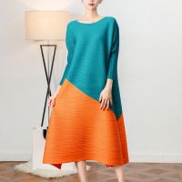 2023 Hot Miyake dress summer style high-end pleated color-blocking skirt womens large size loose irregular belly-covering bottoming long skirt