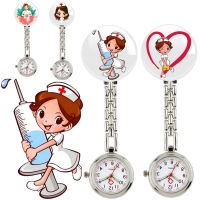 Fashion Cartoon Characters Glass Cabochons Printed Nurse Doctor Lovely Clips Hang Pocket Watches Hospital Medical Office Clock