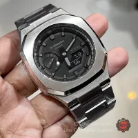 G-Shock GA-2100-1A1 Black Dial Customized Nautilus Style Silver Full Metal Steel