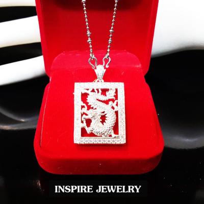 Inspire Jewelry จี้มังกรล้อมเพชร งานจิวเวลลี่ 2x3cm และสร้อยคอยาว 18นิ้ว เพชรสวิสเกรด AAA++ น้ำงาม เจียเหลี่ยม H&amp;A งานเกรดพรีเมี่ยม สวยสะกดสายตา งานปราณีต น่ารัก ใส่ได้กับเสื้อผ้าชุด งานจิวเวลลี่แบบร้านเพชร พร้อมกล่องกำมะหยี่