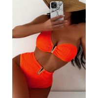 Cikini Plain One Shoulder High Waisted Bikinis Set Two-Piece Summer Beach Swimwear Sexy Swimsuit Bathing Suit For Women