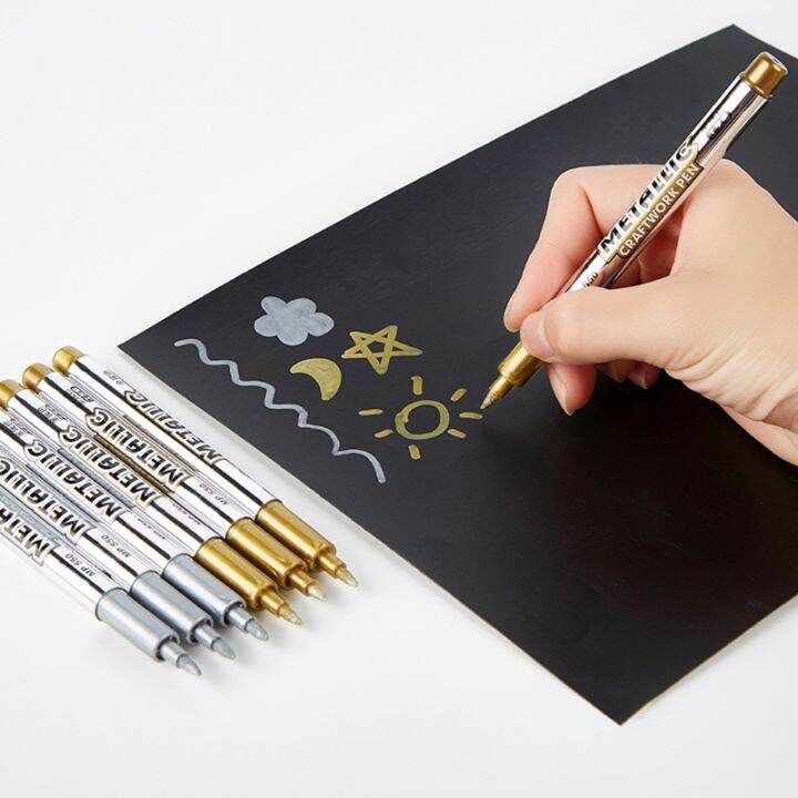 12pcs-gold-silver-อีพ็อกซี่เรซิ่นปากกาวาด-graffiti-ปากกา-marker-สีอะคริลิคไฮไลท์-metallic-ปากกามาร์กเกอร์ถาวร