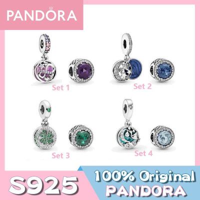 Pandora จี้รูปใบโคลเวอร์สี่แฉก สีม่วง และสีม่วง เครื่องประดับเงิน y806