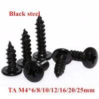 100pcs TA M4*6/8/10/12/16/20mm Phillips Truss Head Self Tapping Screw Cross Recessed Mushroom self-tappping Screws Black Steel Nails Screws  Fasteners