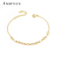 ANDYWEN สร้อยข้อมือโซ่เครื่องรางเซอร์คอน925เงินสเตอร์ลิงสร้อยข้อมือ Cadena JANET Cristal Oro 2021เครื่องประดับงานแต่งงานผู้หญิง