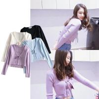 COD DSFDEFERWWWW Blackpink Jennie Two-Piece Suit Korean Retro Sexy purple knit long sleeve tank top Camisole Cardigans Top Sweaters set