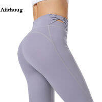 Aiithuug กุทัณฑ์สองด้านเอวยิม Leggings นุ่มยืดหยุ่นเอวสูงโยคะเลคกิ้งก้นยกออกกำลังกายกางเกงกีฬาวิ่งจ๊อกกิ้ง