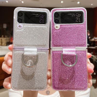 CSCR เคสที่มีห่วงโทรศัพท์แวววาวขาตั้งสำหรับ Samsung Galaxy ฝาพับ5 4 3 5กรัม Flip5 Flip3 Flip4 ZFlip5 ZFlip4เคสหนังพียูป้องกันหรูหรา