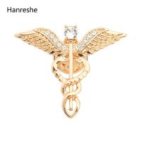Hanreshe Gold Color Caduceus Pin Brooch Fashion Jewelry Gift for Doctor/Nurse/Medical Student Crystal Brooches for Women