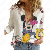 Chains Print Loose Casual Office Shirts Mickey and Friends Long-Sleeved Blous Big Size Casual Woman Shirt Blouse WomenTH