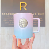 Starbuck ถ้วยใหม่สีชมพูสีเขียวไล่ระดับสี Glacier วันวาเลนไทน์เหรียญเงินรางวัลเซรามิกเรียบง่ายเดสก์ท็อป Star⁢ดอลลาร์แก้ว