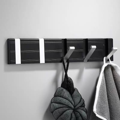 【YF】 5 Row Hooks Black/Gold Aluminum Bathroom Clothes Robe Door Hook Nail-perforated Wall Mounted Coat Kitchen Towel