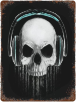 Face Graphic Skull Evil Concert Rock And Roll Music Headphone, Unique Tin Sign Wall Iron Painting, Retro Wall Decor Art Plaques