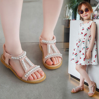 2022 Summer New Girls Pearl Sandals Baby Korean Open-Toed Princess Shoes Small Children 21-30 Kids Shoes