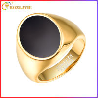 BONLAVIE Gold Glossy Oval Shaped Tungsten Steel Ring Signet Ring Anti Scratch