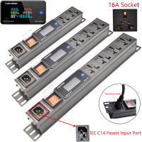 แร็คเมาท์ PDU Power Strip แสดงโวลต์มิเตอร์สวิทช์แอมป์มิเตอร์ 2-10 ซ็อกเก็ต 16A ซ็อกเก็ต C14 พอร์ตอินพุต