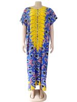 Free size Cotton dashiki Print African Mother Party dress Ankara styles with a long scarf