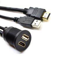 สาย3ft รถยนต์ USB HDMI AUX แผงขยายแบบติดตั้งสำหรับรถยนต์เรือและรถจักรยานยนต์1เมตร