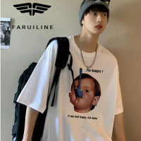 FARUILINE STORE เสื้อยืดแขนสั้นผู้ชาย เสื้อแฟชั่นผช คอกลม ทรงโอเวอร์ไซส์ ลุคสตรีท