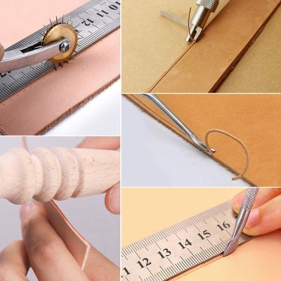 31 Pcs Leather Sewing Tools Diy Leather Craft Tools Hand Stitching Tool Set With Groover Awl Waxed Thread Thimble Kit