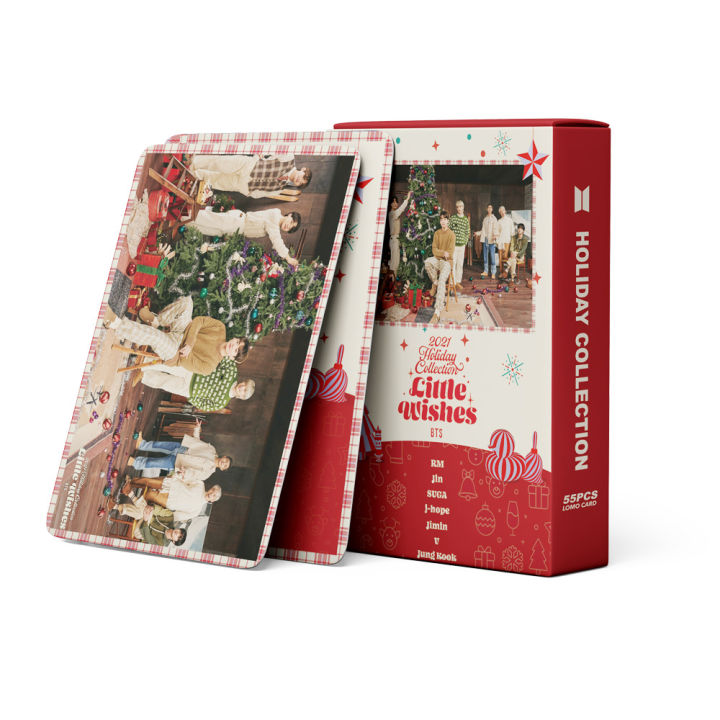 การ์ดโลโม่-โฟโต้การ์ด-บีทีเอส-bts-แบบ-2-ด้าน-55-ชิ้น-กล่อง-ขนาดรูป-8-7-5-7-ซม-รูปภาพอัลบั้ม-bts-2021-holiday-collection-little-wishes