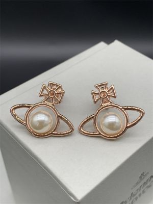 VIVIENNE WESTWOOD High Version Gold Silver Rose Gold Hollow Saturn Earrings with Pearl Saturn Stud Earrings--A8289TH