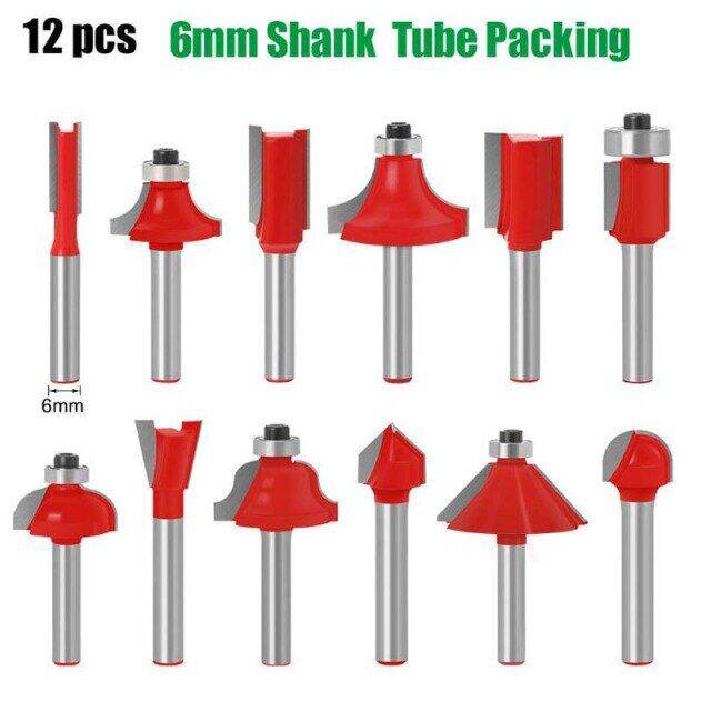 12pcs-set-6mm-6-35mm-8mm-shank-flush-trim-wood-router-bit-set-ทังสเตนงานไม้แกะสลักแกะสลักตัดเครื่องมือตัด