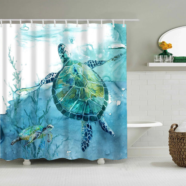 Ocean Underwater World Shower Tirai Sea Turtle Cetak Bath Tirai Bilik ...