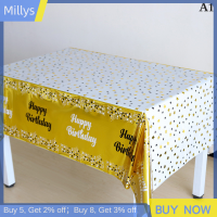 Millys ผ้าปูโต๊ะพิมพ์ลายตัวอักษรตกแต่งวันเกิดมีความสุขขนาด54 × 72นิ้วเค้าโครงฉากวาดรูปฉลองแต่งงานอุปกรณ์จัดงานแต่งโต๊ะอาหาร