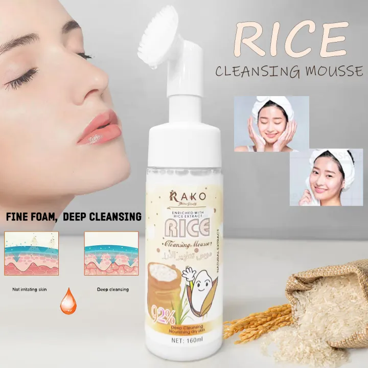 RAKO RK-981 Rice Cleansing Foam Mousse 160ml With Brush Facial Cleanser ...