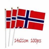 ZXZ Norway hand Flag 100pcs 14*21cm Polyester Double Side Printing Norway NO Hand waving Flag with plastic flagpole