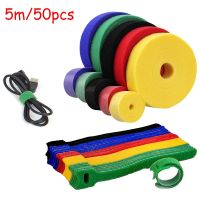 5M/50pcs Releasable Cable Ties Color Reusable Cable Organizer Self Adhesive Nylon Hook Loop Wrap Bundle Ties T-type Wire Manager