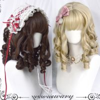 Synthetic short hair retro wavy hair girl bangs wig golden brown Lolita Cosplay wig party wig Wig  Hair Extensions Pads