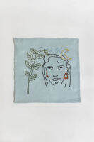 ผ้าเช็ดปากปักลายรูปหน้าคน FACE EMBROIDERY NAPKIN - LIGHT BLUE